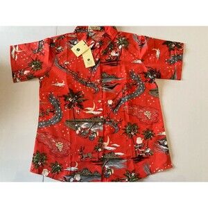 SSLR Hawaiian Santa Christmas Shirt Women’s Medium Red New With Tags Button Up